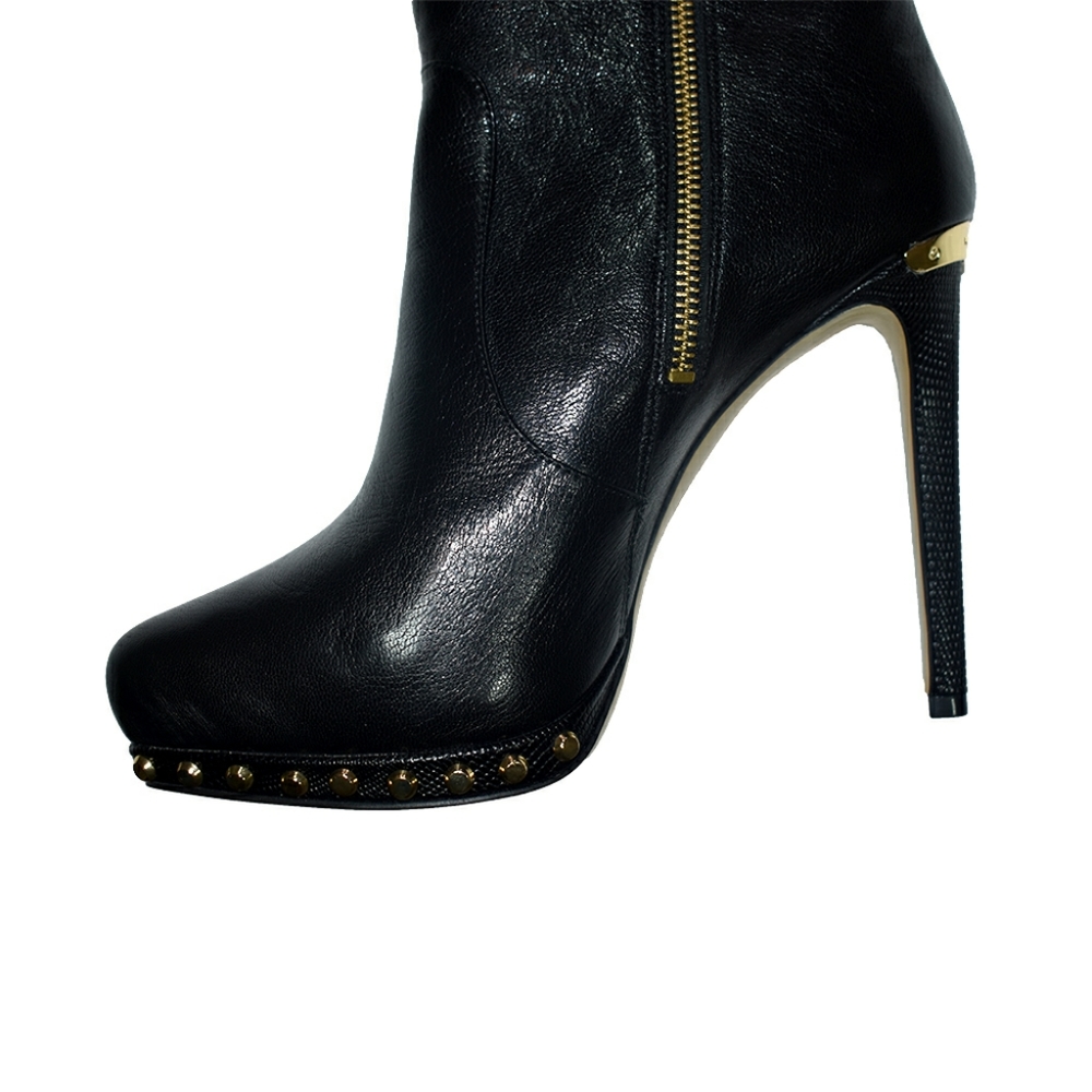 Michael Kors Black Leather High Heel Knee Size 8M - Picture 2 of 9